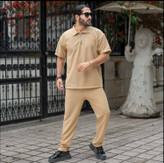 ست تیشرت و شلوار نیم زیپ بسکوییتی مردانه